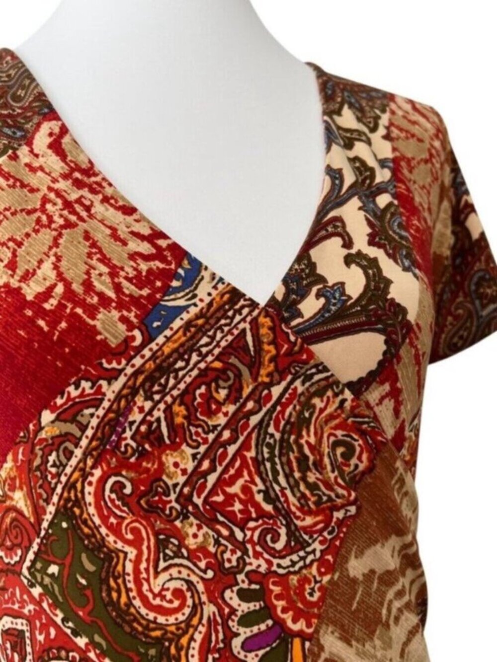 Lauren Ralph Lauren XL Fall Dress Vintage Patchwork Stretch Art to Wear Boho Y2K